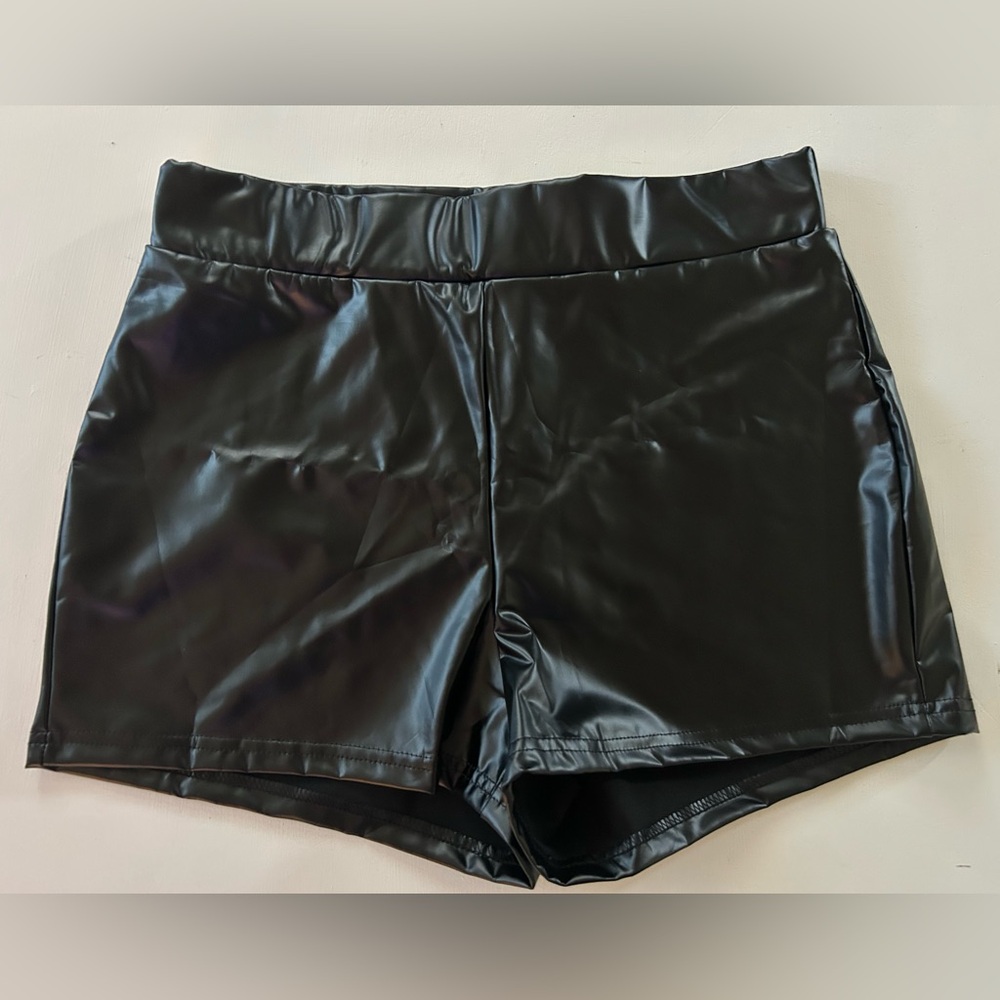 SHEIN Black Faux Leather Athletic Shorts